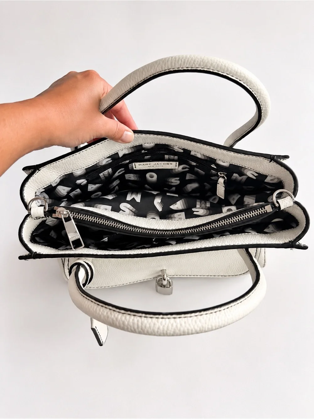 Marc Jacobs Lock That Leather Tote Star White Satchel + Shoulder Strap